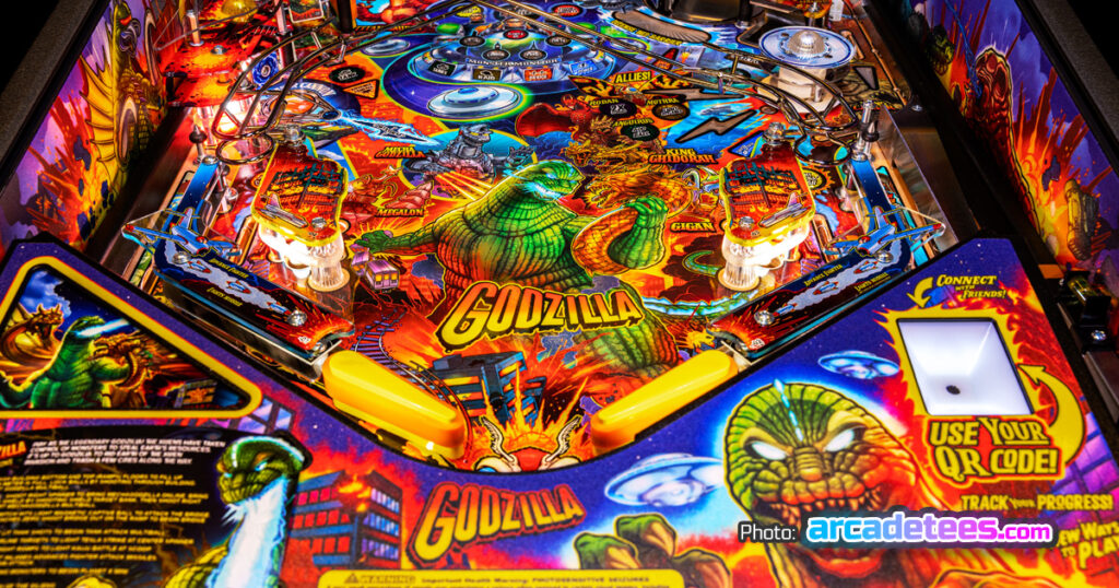 Stern Godzilla pinball review. Pinball machine playfield picture.